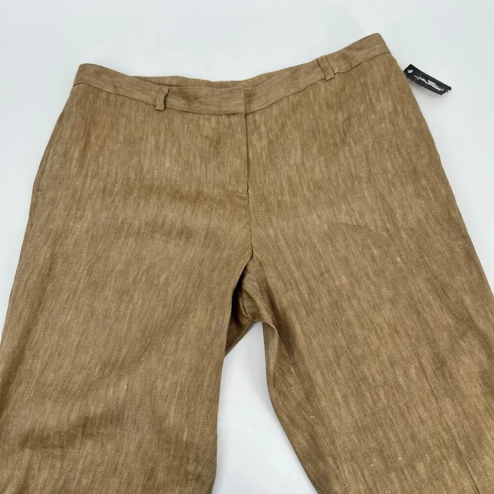 INC International Watermill Linen Silk Trouser Pants Womens 12 Petite Brown Wide - Picture 3 of 12